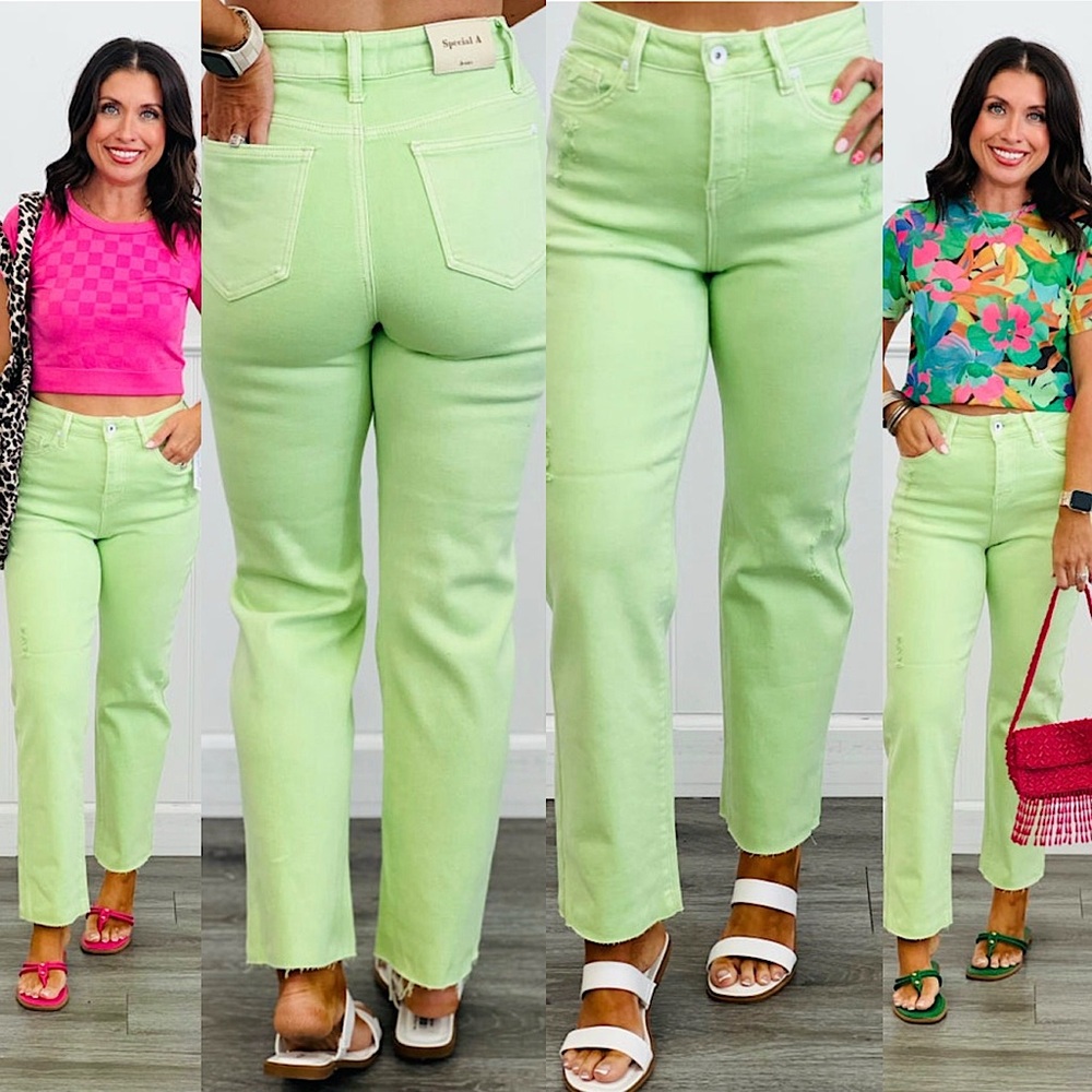 🍒BOGO50%🍒 🆕💚SPECIAL A: LT SAGE Straight Leg Stretch Crop Jeans 7/28 9/29